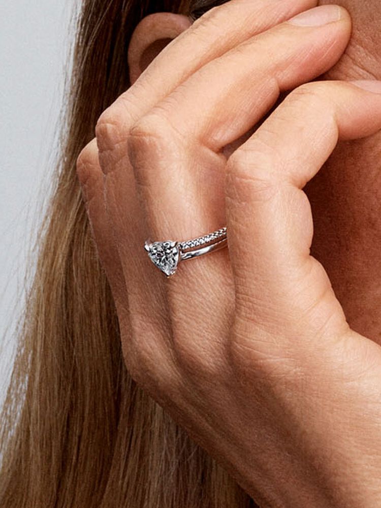 Pandora Double Band Sterling Silver Heart Ring