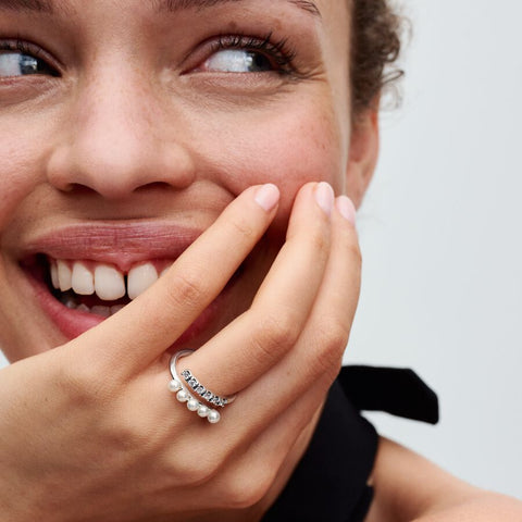 Pandora Treated Freshwater Cultured Pearls & Pave Open Ring
