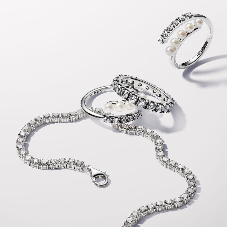 Pandora Treated Freshwater Cultured Pearls &amp; Pave Open Ring