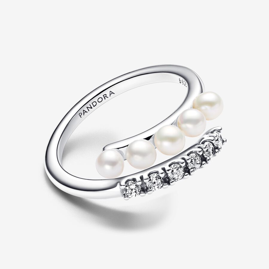 Pandora Treated Freshwater Cultured Pearls &amp; Pave Open Ring
