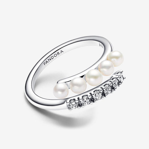 Pandora Treated Freshwater Cultured Pearls & Pave Open Ring