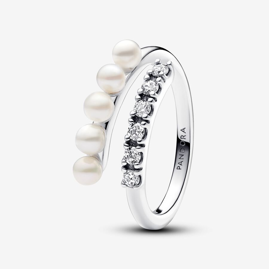 Pandora Treated Freshwater Cultured Pearls &amp; Pave Open Ring