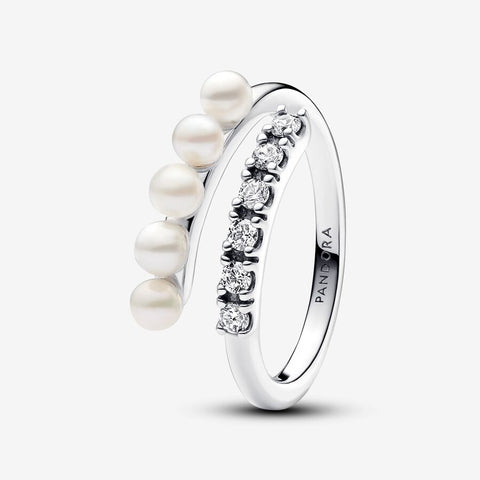Pandora Treated Freshwater Cultured Pearls & Pave Open Ring