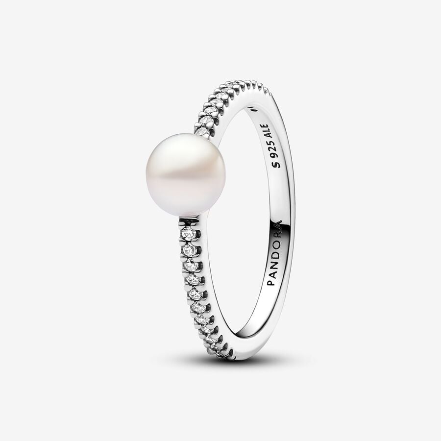 Pandora Treated Freshwater Cultured Pearl &amp; Pave Ring