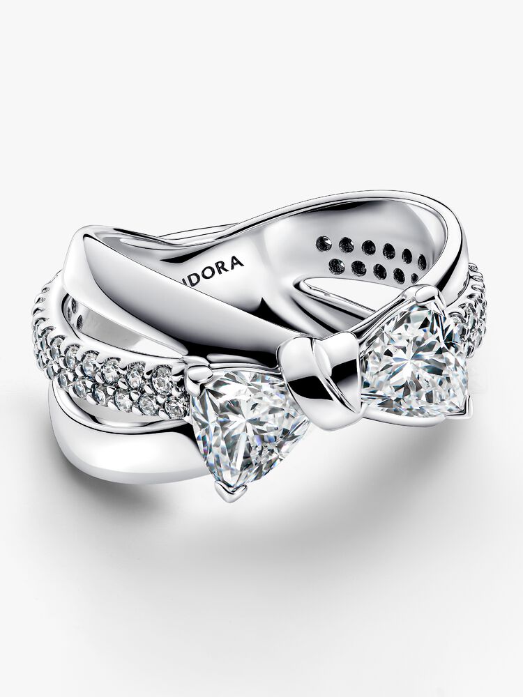 Pandora Sparkling Bow Crossover Ring