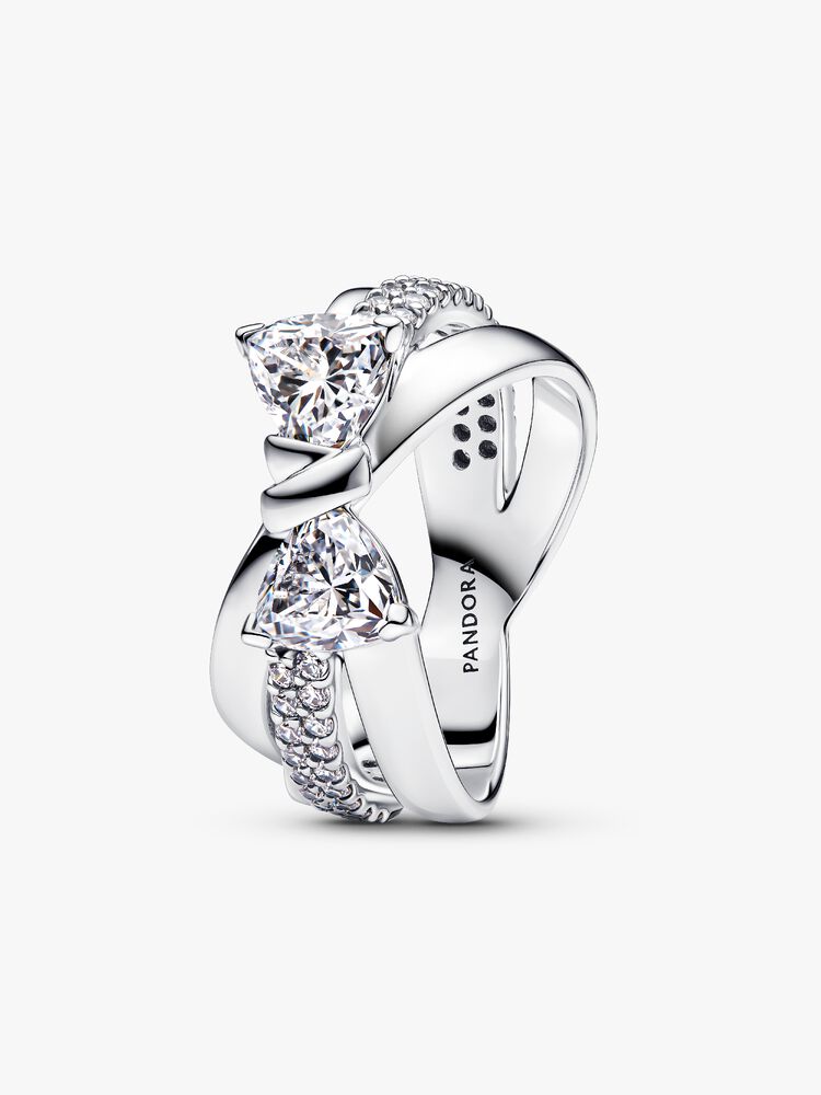 Pandora Sparkling Bow Crossover Ring