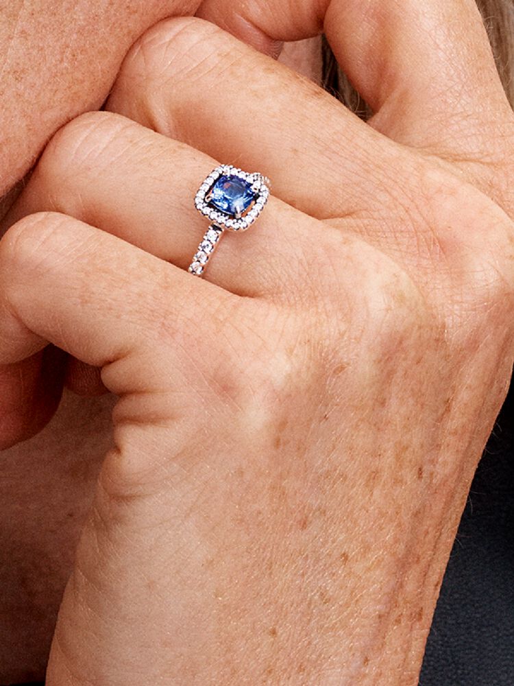Pandora Sparkling Square Blue Halo Ring