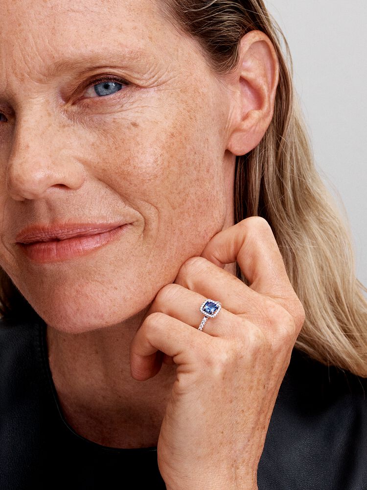 Pandora Sparkling Square Blue Halo Ring