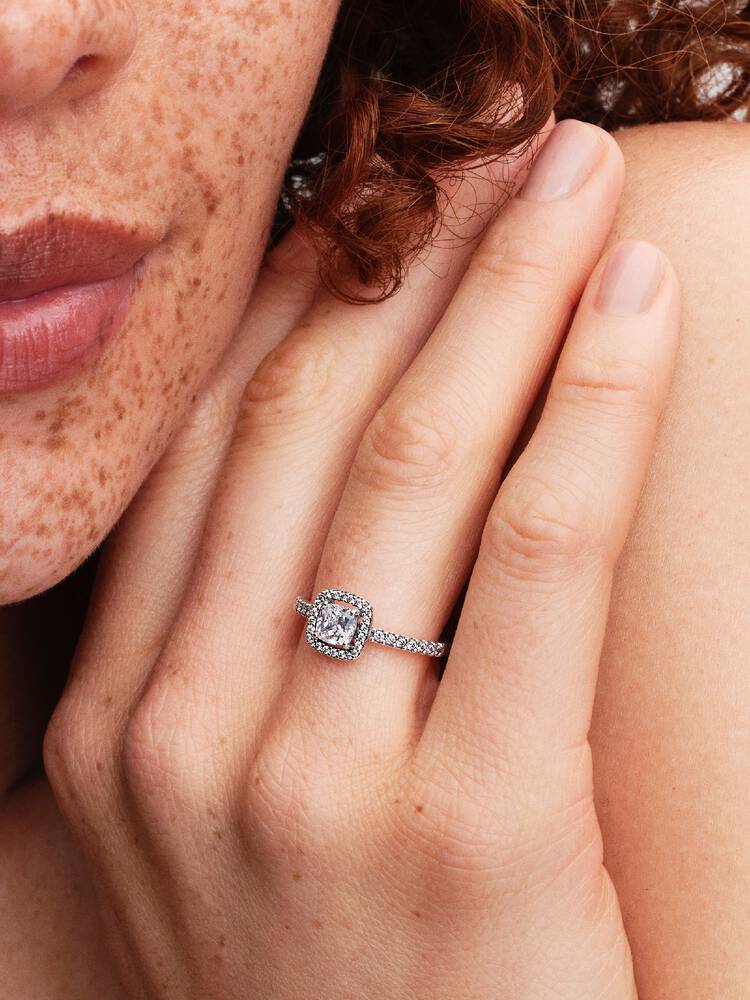 Pandora Sparkling Square Halo Ring 193555C02