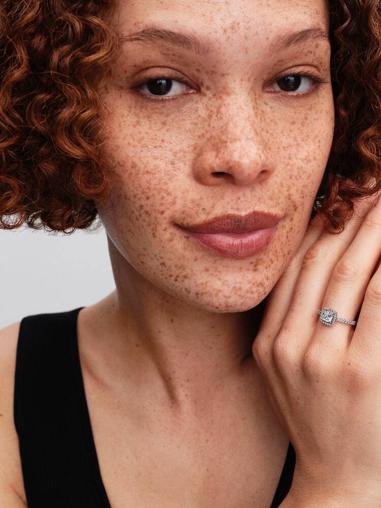 Pandora Sparkling Square Halo Ring 193555C02