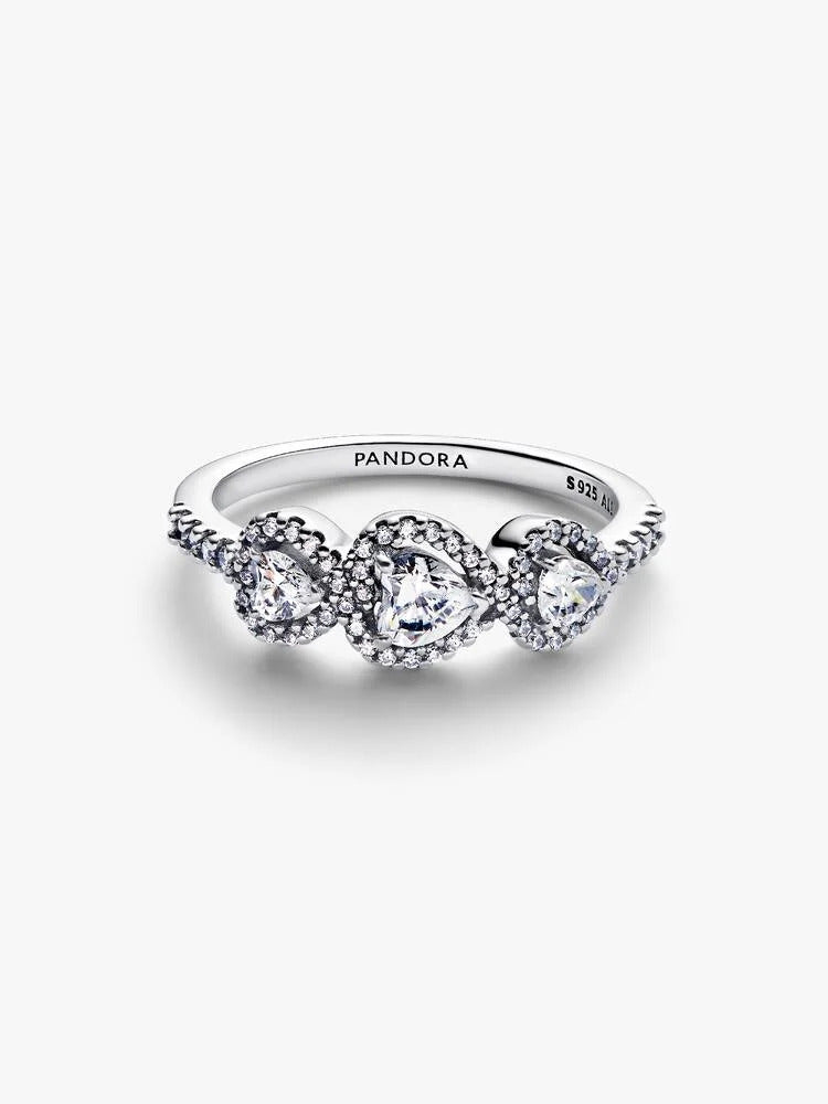 Pandora Halo Heart Trilogy Ring