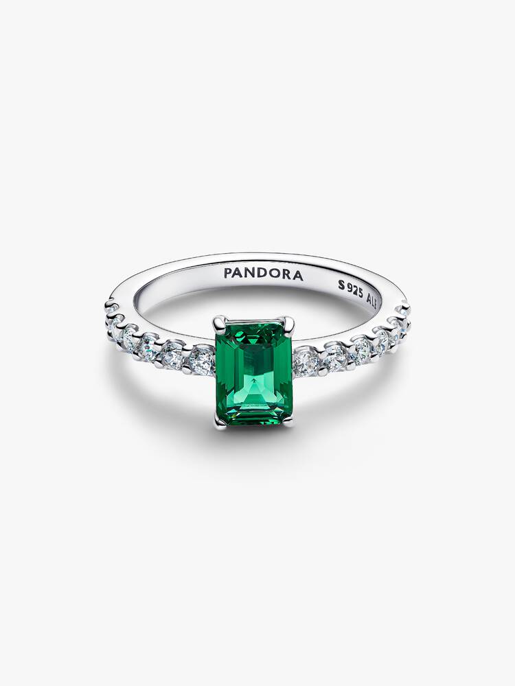 Pandora Rectangular Sparkling Green Halo Ring