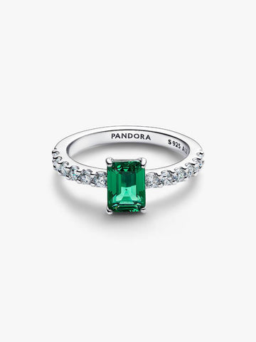 Pandora Rectangular Sparkling Green Halo Ring