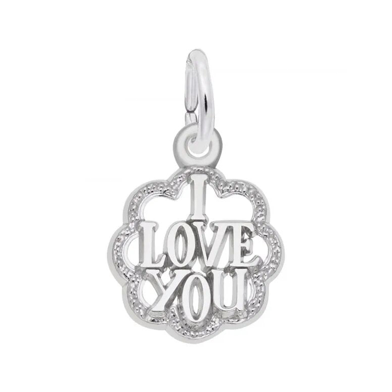I Love You with Scalloped Border Sterling Silver Charm