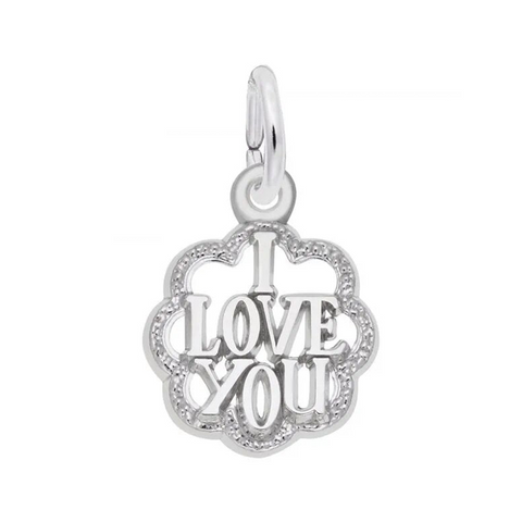 I Love You with Scalloped Border Sterling Silver Charm