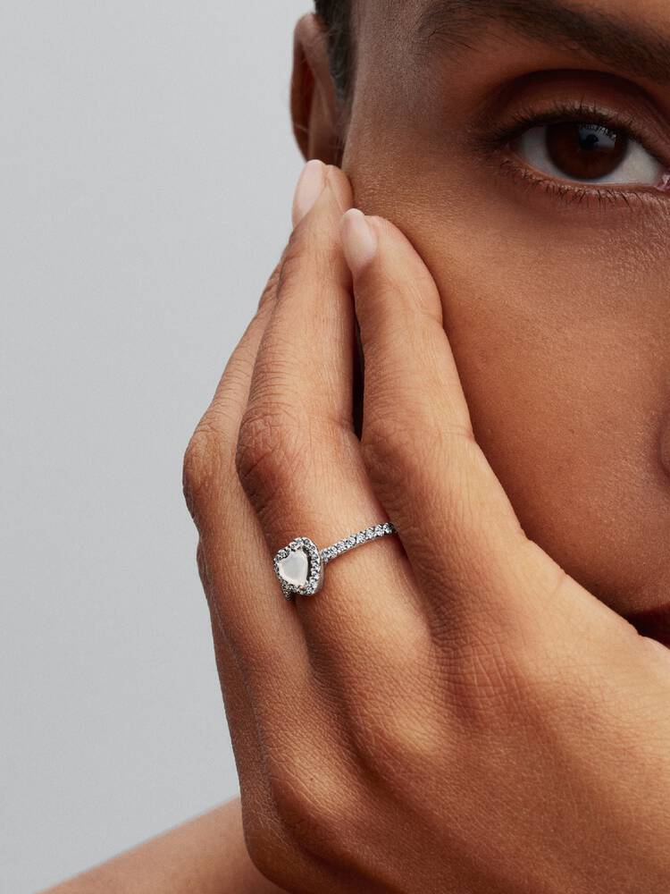 Pandora Elevated White Heart Ring