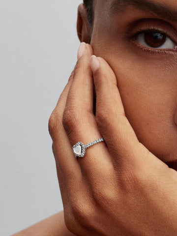 Pandora Elevated White Heart Ring