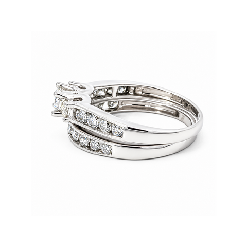 10K White Gold Bridal Diamond Ring Wedding Set with 1.03TDW Round Diamonds