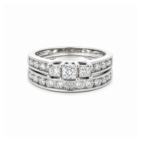 10K White Gold Bridal Diamond Ring Wedding Set with 1.00TDW Round Diamonds