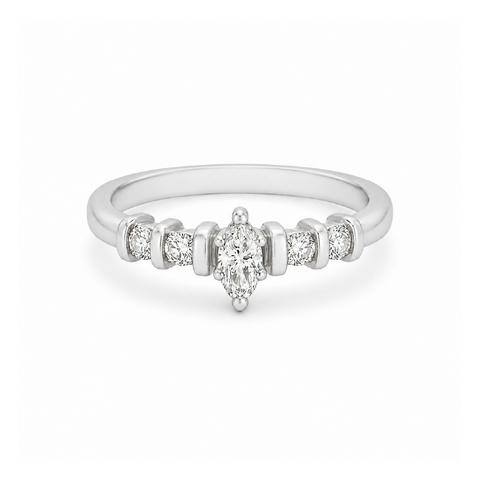 0.25CT Diamond 14K White Gold Marquise Bridal Ring