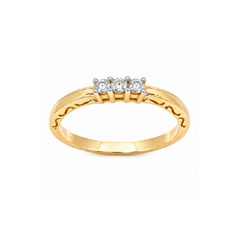 14K Yellow Gold 0.09TDW Diamond Past Present Future Ring