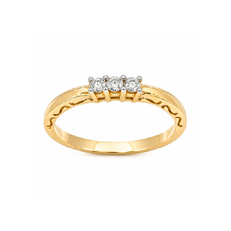 14K Yellow Gold 0.09TDW Diamond Past Present Future Ring