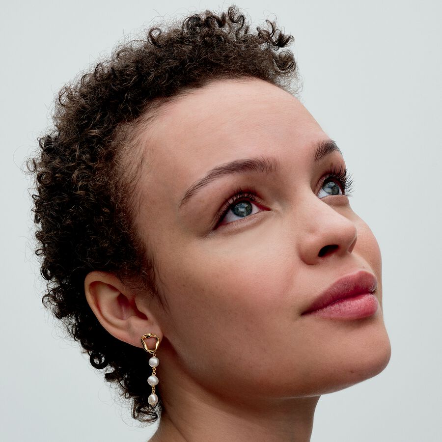 Pandora Organically Shaped Circle &amp; Baroque Treated Freshwater Cultured Pearls Drop Earrings