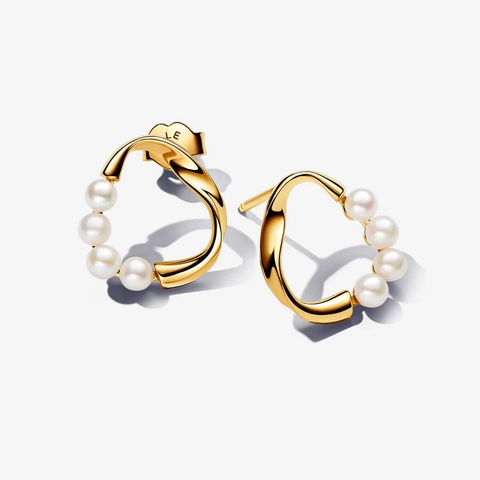 Pandora Organically Shaped Circle & Treated Freshwater Cultured Pearls Stud Earrings