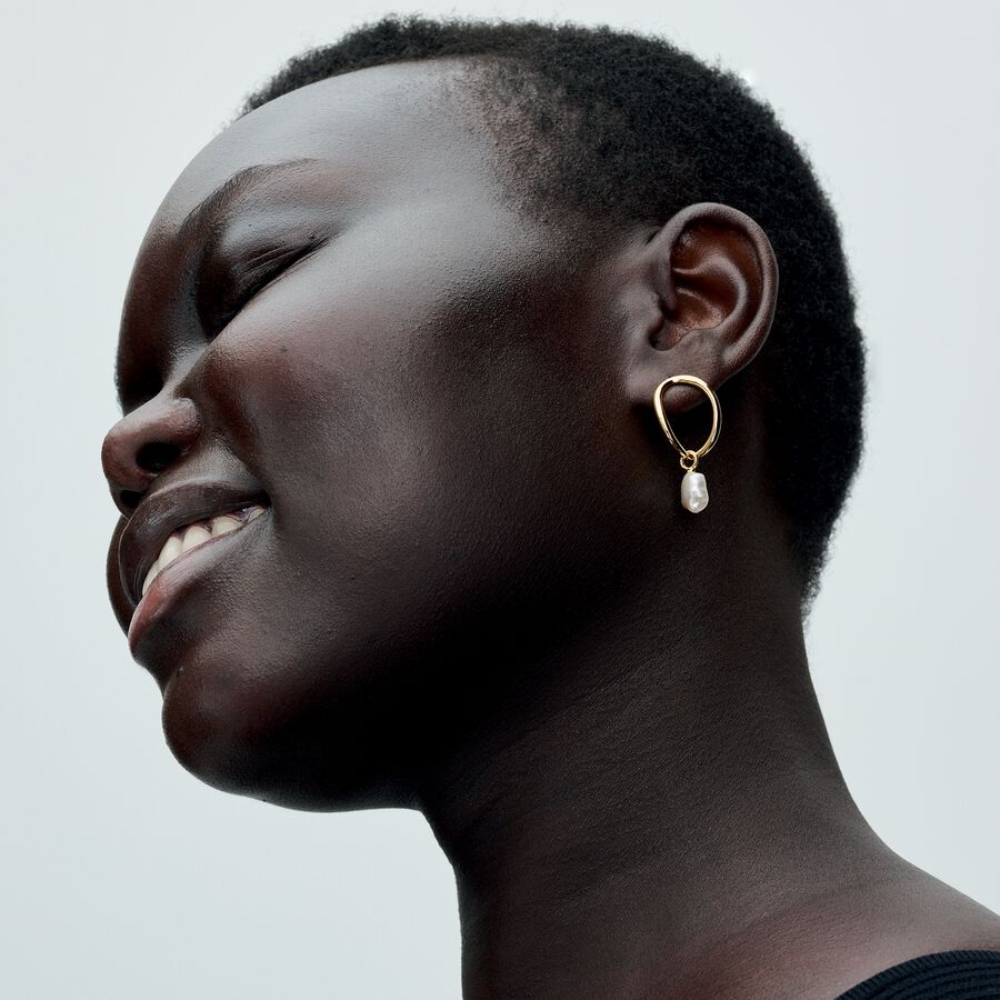 Pandora Organically Shaped Circle &amp; Baroque Treated Freshwater Cultured Pearl Earrings