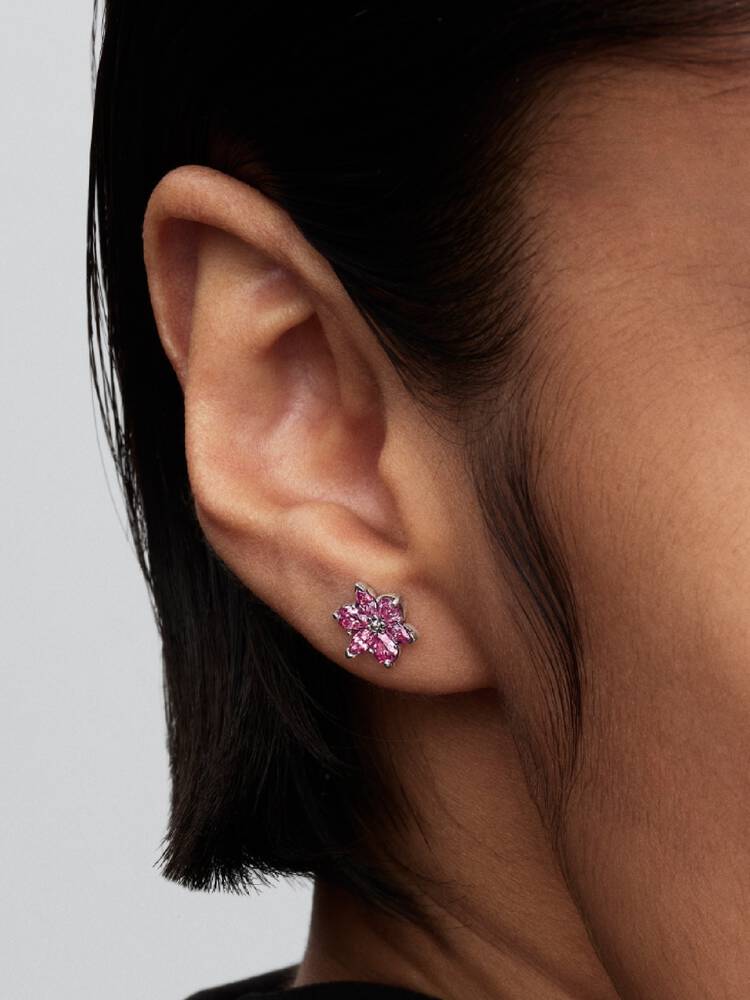 Pandora Herbarium Sparkling Pink Flower Stud Earrings