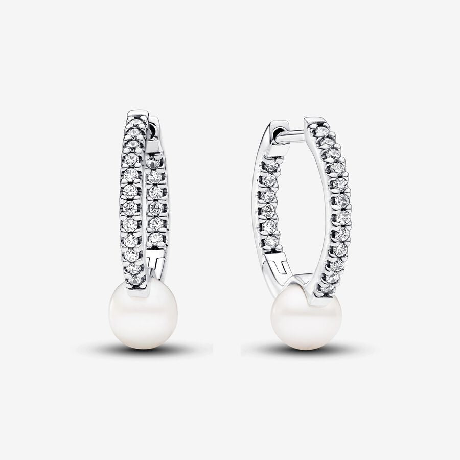 Pandora Treated Freshwater Cultured Pearl &amp; Pave Hoop Earrings