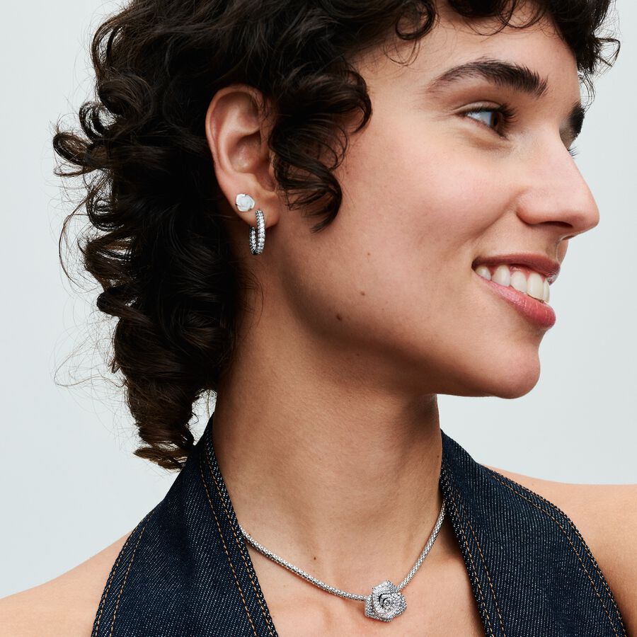 Pandora White Rose in Bloom Stud Earrings