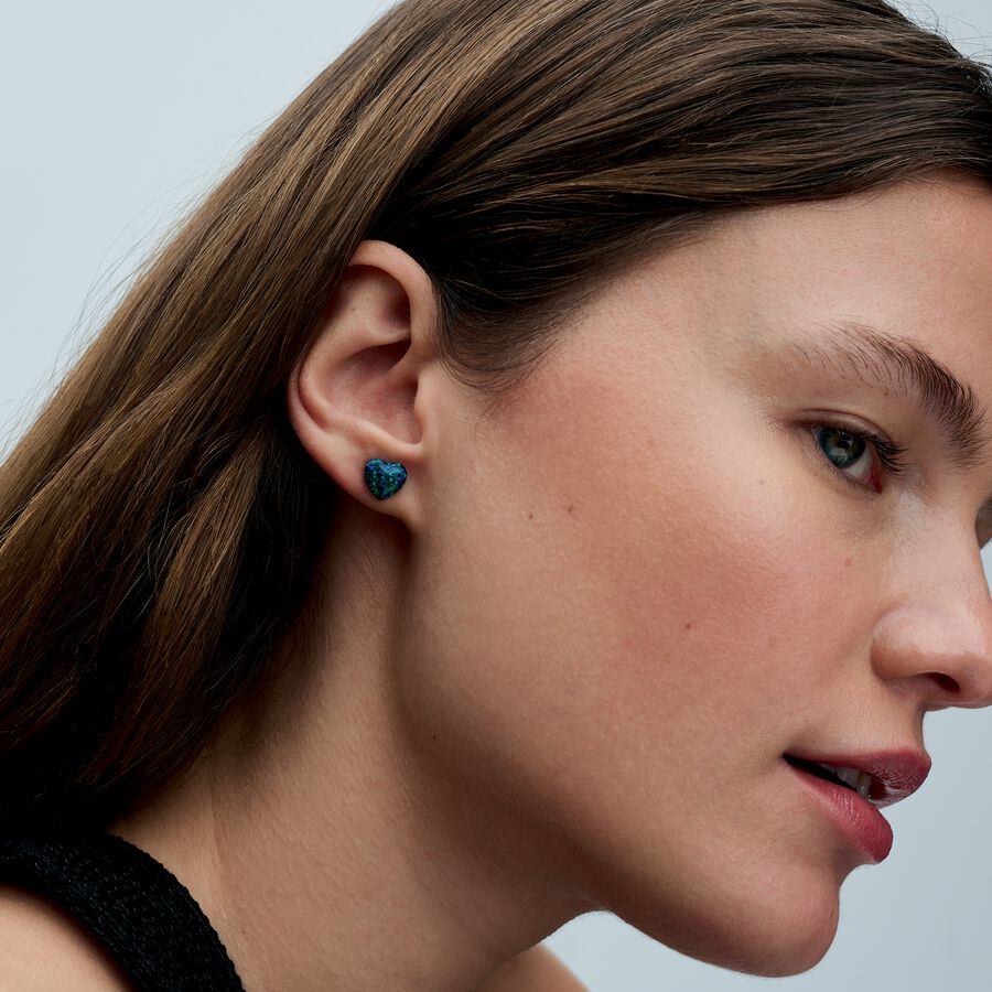 Pandora Opalescent Green Heart Stud Earrings