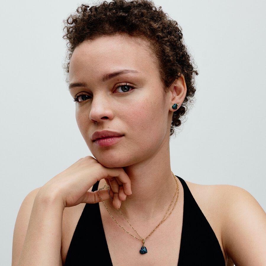 Pandora Opalescent Green Heart Stud Earrings