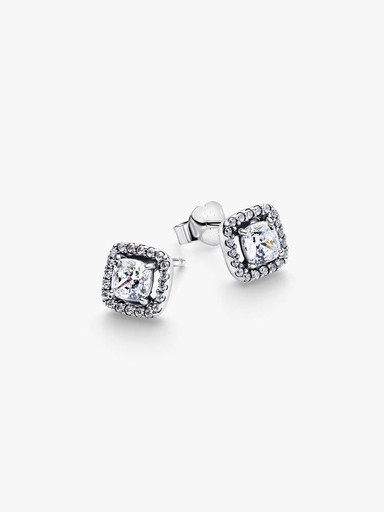 Pandora Square Halo Stud Earrings