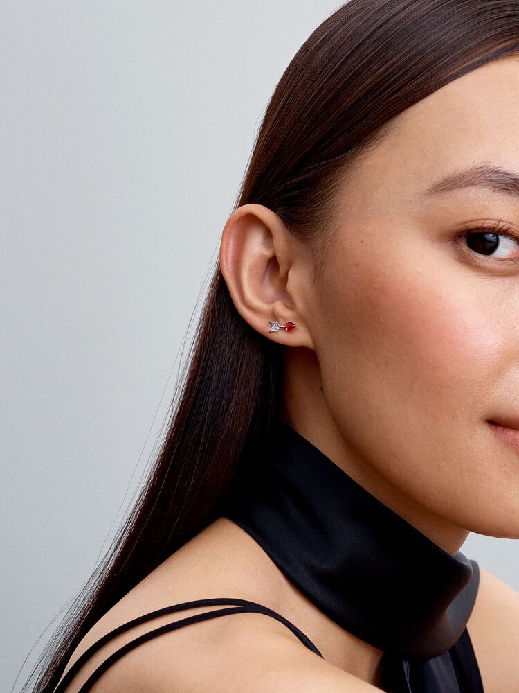 Pandora Arrow &amp; Murano Glass Heart Stud Earrings