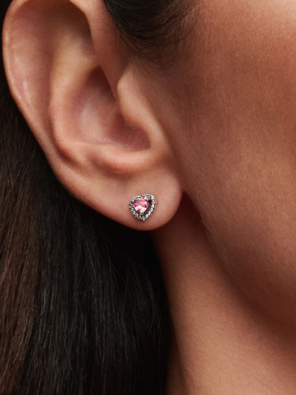 Pandora Elevated Pink Heart Stud Earrings