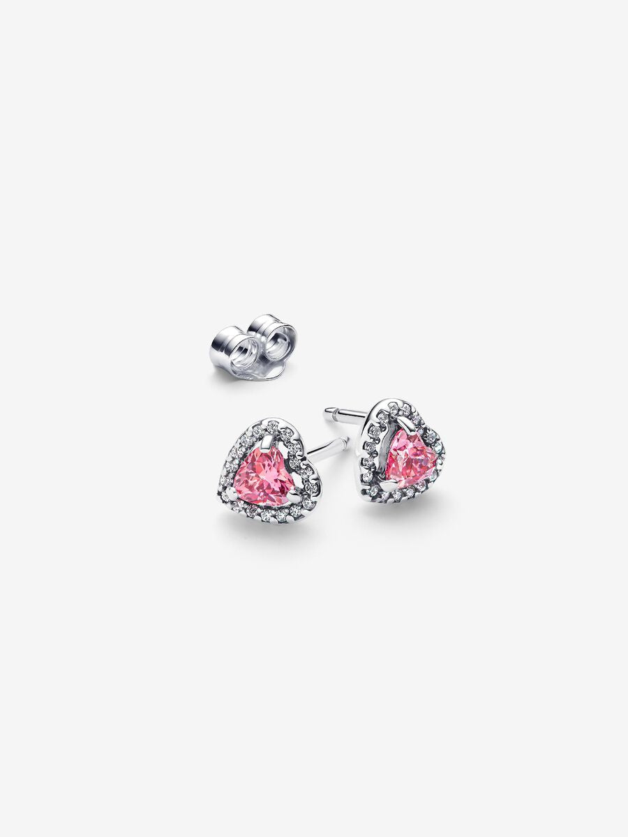 Pandora Elevated Pink Heart Stud Earrings