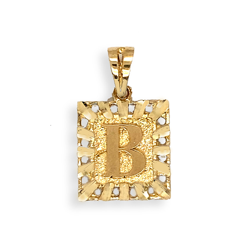 10 Karat Yellow Gold Initial Letter B Square Pendant