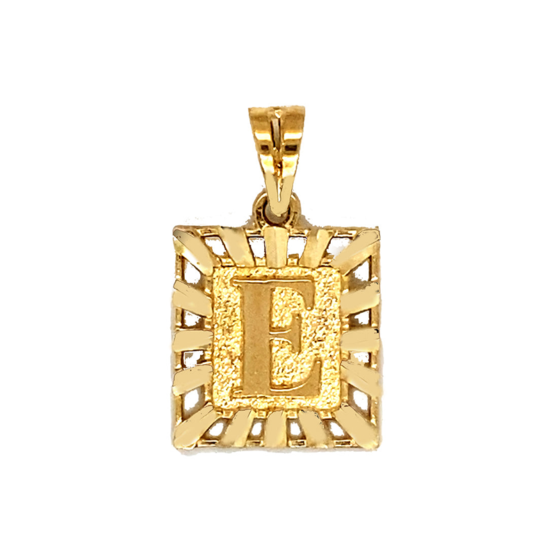 10K Yellow Gold Initial Letter E Square Pendant