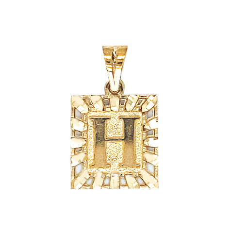 10K Yellow Gold Initial Letter H Square Pendant