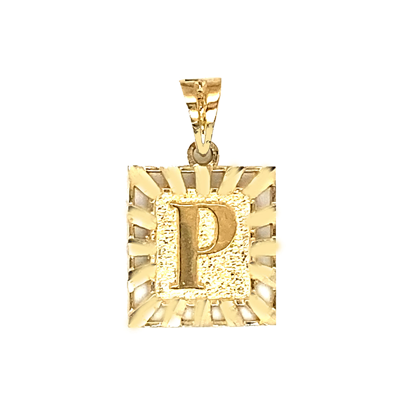 10 Karat Yellow Gold Initial Letter P Square Pendant