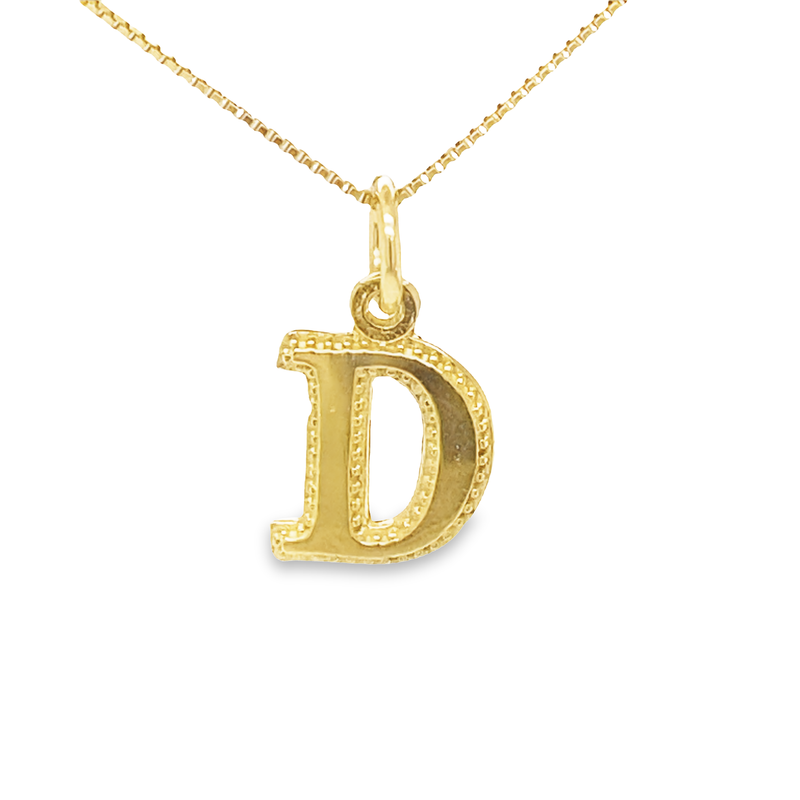 Initial Letter D Pendant in Solid 10K Yellow Gold