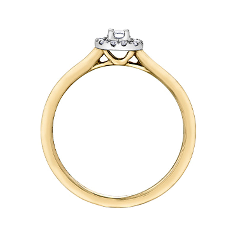 10K Yellow and White Gold 0.20 Carat Emerald Cut Diamond Halo Ring