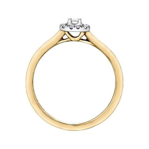 10K Yellow and White Gold 0.20 Carat Emerald Cut Diamond Halo Ring