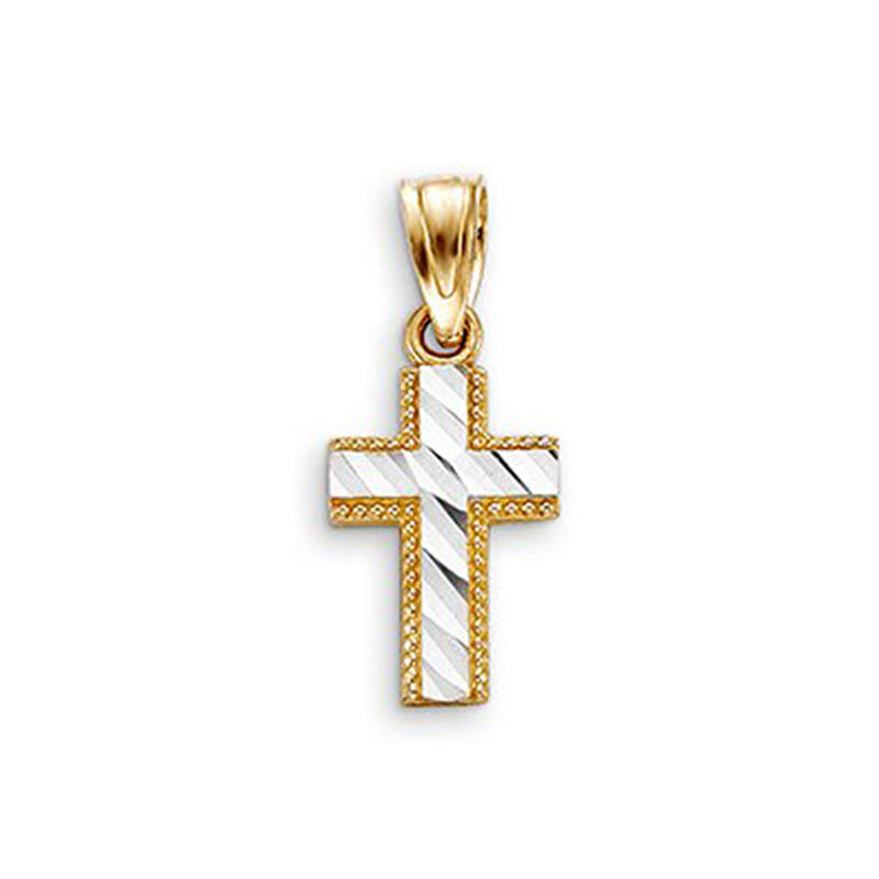 10 Karat White And Yellow Gold Cross Pendant With Milled Edges