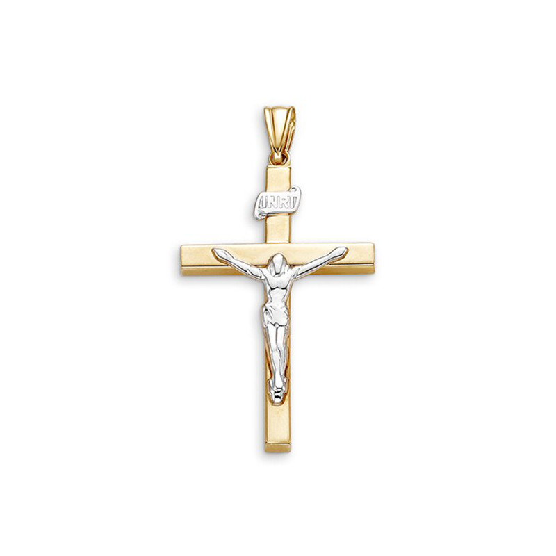 10k Yellow and White Gold Hollow Cross Pendant With Crucifix
