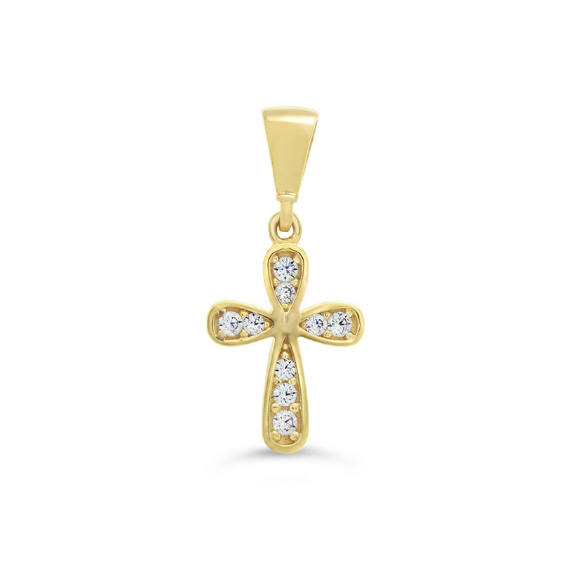 10k Yellow Gold Religious Italian Rounded Cross With Cubic Zirconia