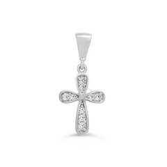 10k White Gold Religious Italian Rounded Cross With Cubic Zirconia