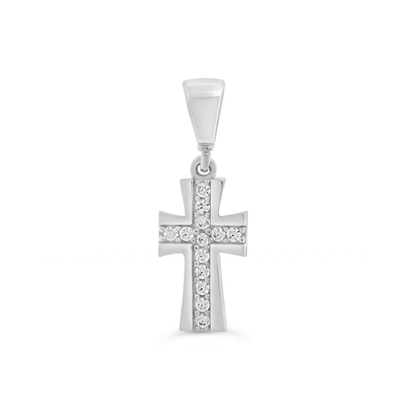 10K White Gold Cross Religious Pendant with Cubic Zirconia Accents